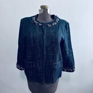 Michael Michael Kors black tweed embellished collarless blazer size XL